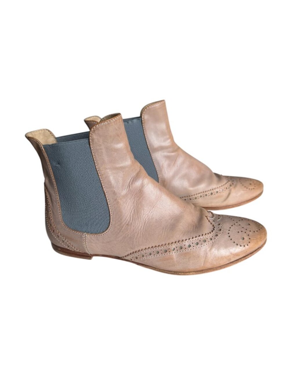 AGL Light Nude Western Leather Chelsea Ankle Boots Size 37